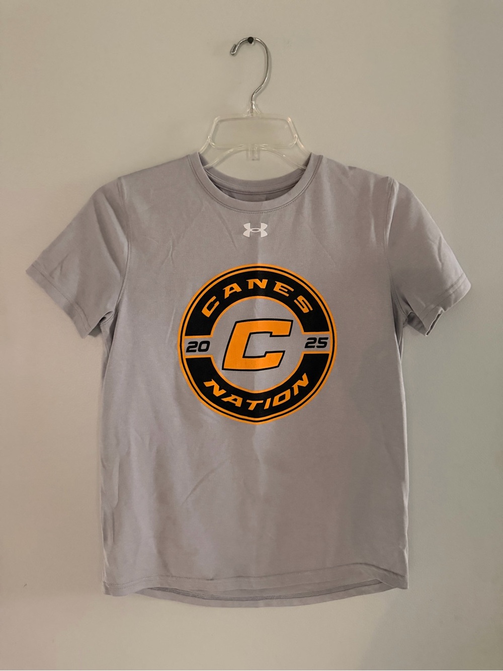 Under Armour Light Gray 'Canes Nation' Short Sleeve Tee with Gold Logo